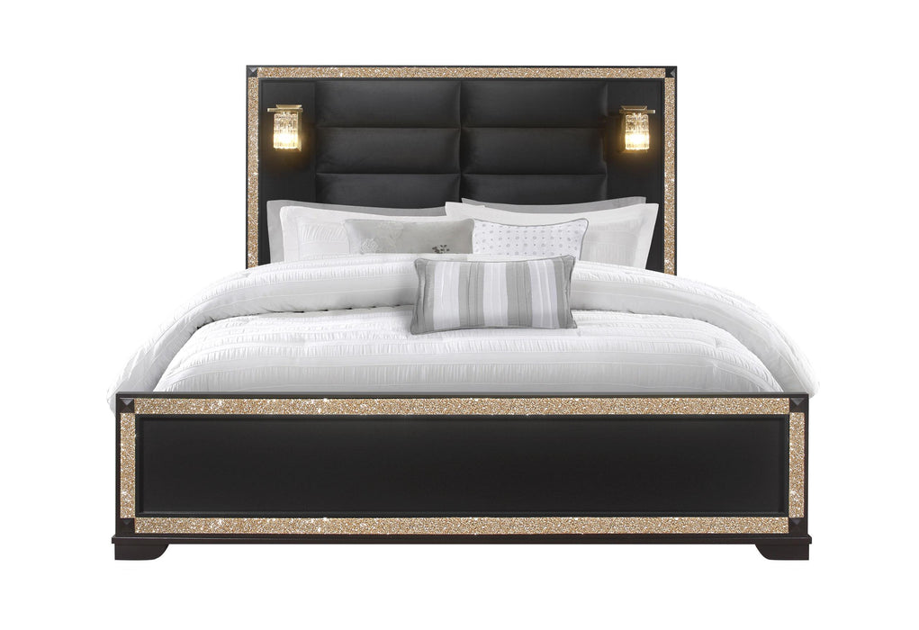 Blake Black Bed with Lamps