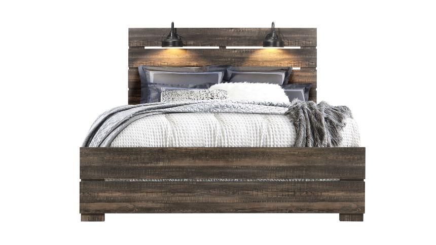 Linwood Bed with Lamps-Dark Oak