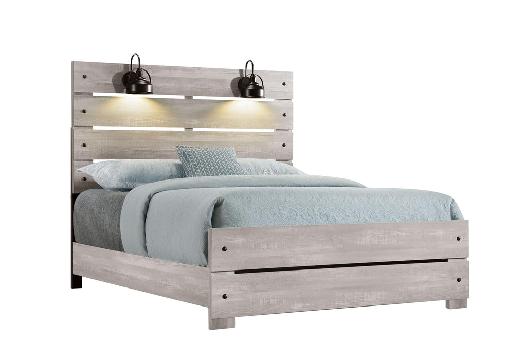 Linwood White Wash Bed with Lamps