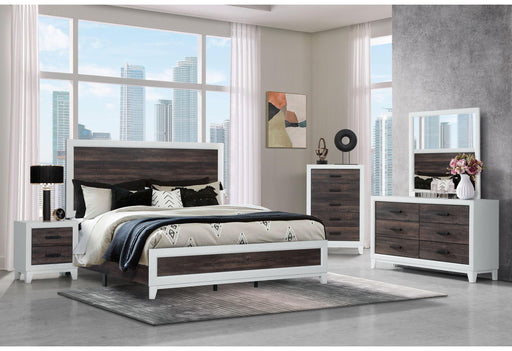 LISBON OAK/WHITE QUEEN BED/DRESSER/MIRROR/NIGHTSTAND image