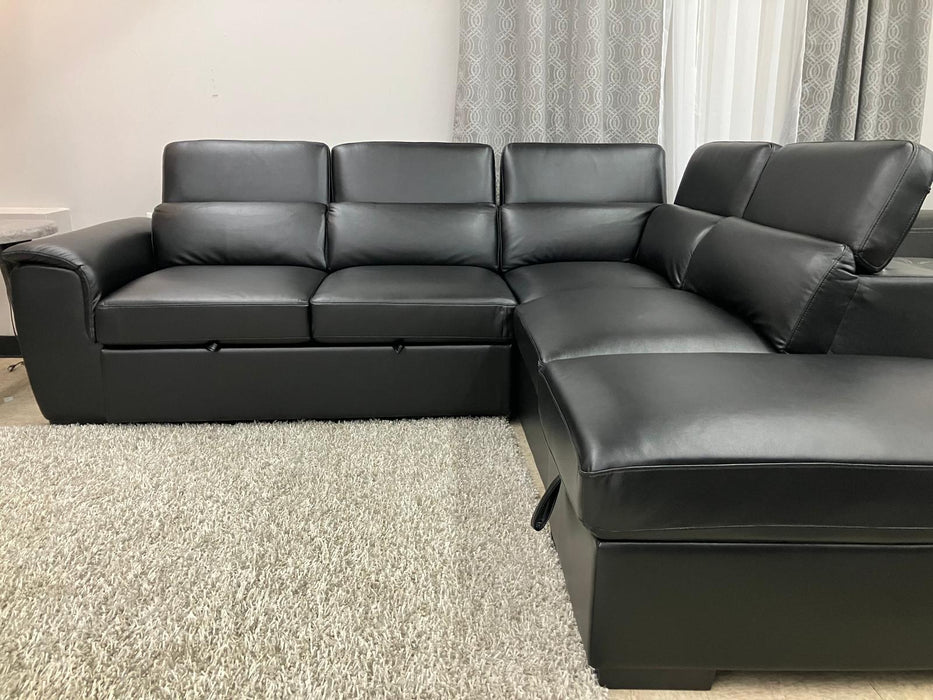 Raffaello Sectional with Pullout Sleeper Black Faux Leather