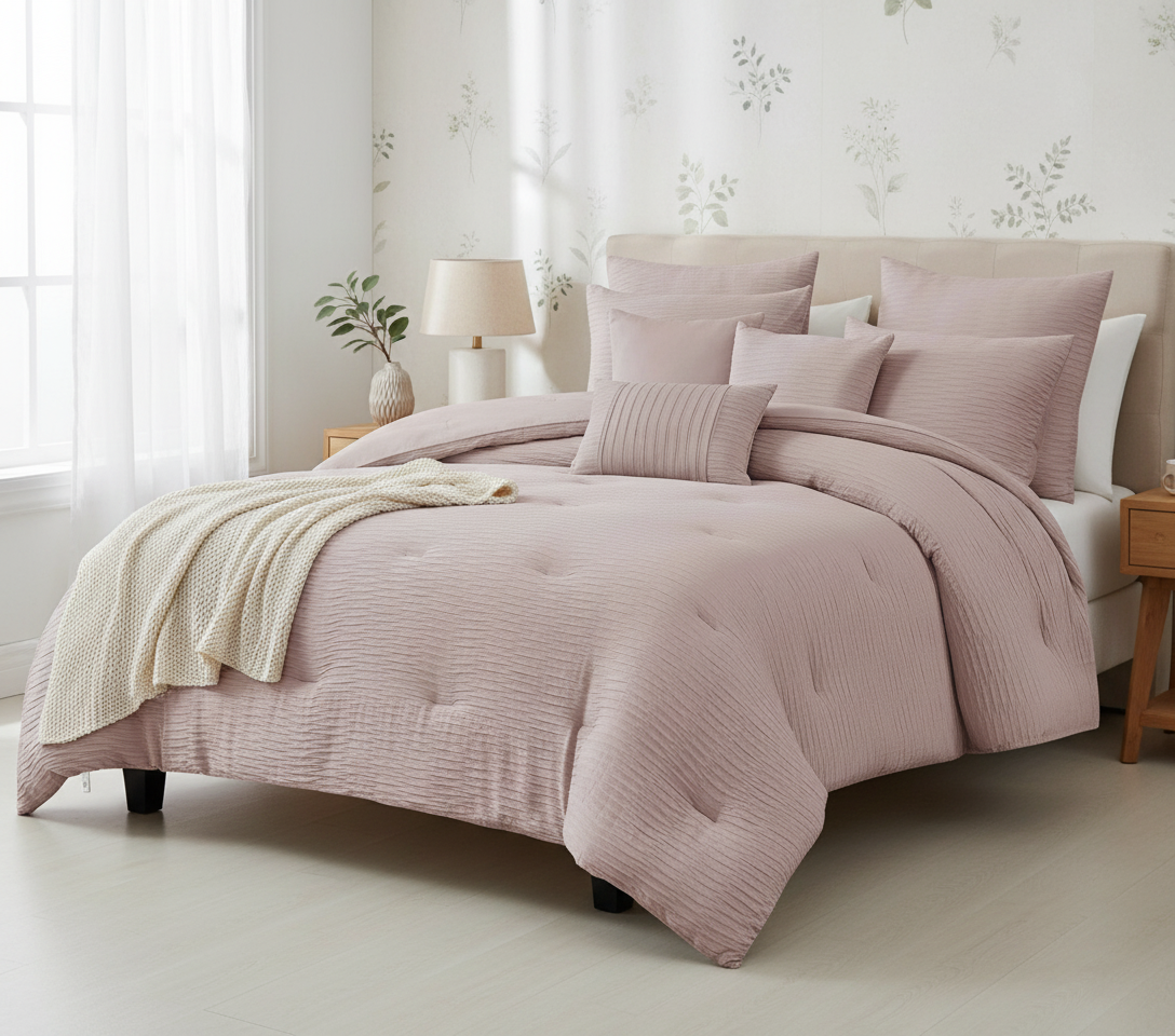 Edredón Bryce de 8 piezas con diseño de gofres y jacquard