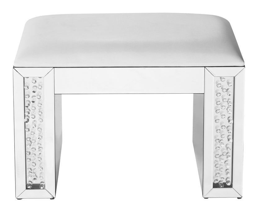 26 Inch Crystal Vanity Leather Stool In Clear Mirror Finish