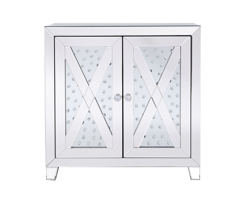 28 Inch Clear Crystal Mirrored Two Door Cabinet