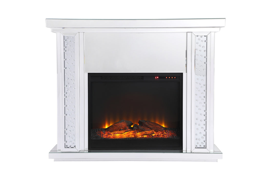 47.5" Crystal Mirrored Mantle With Wood Log Insert Fireplace