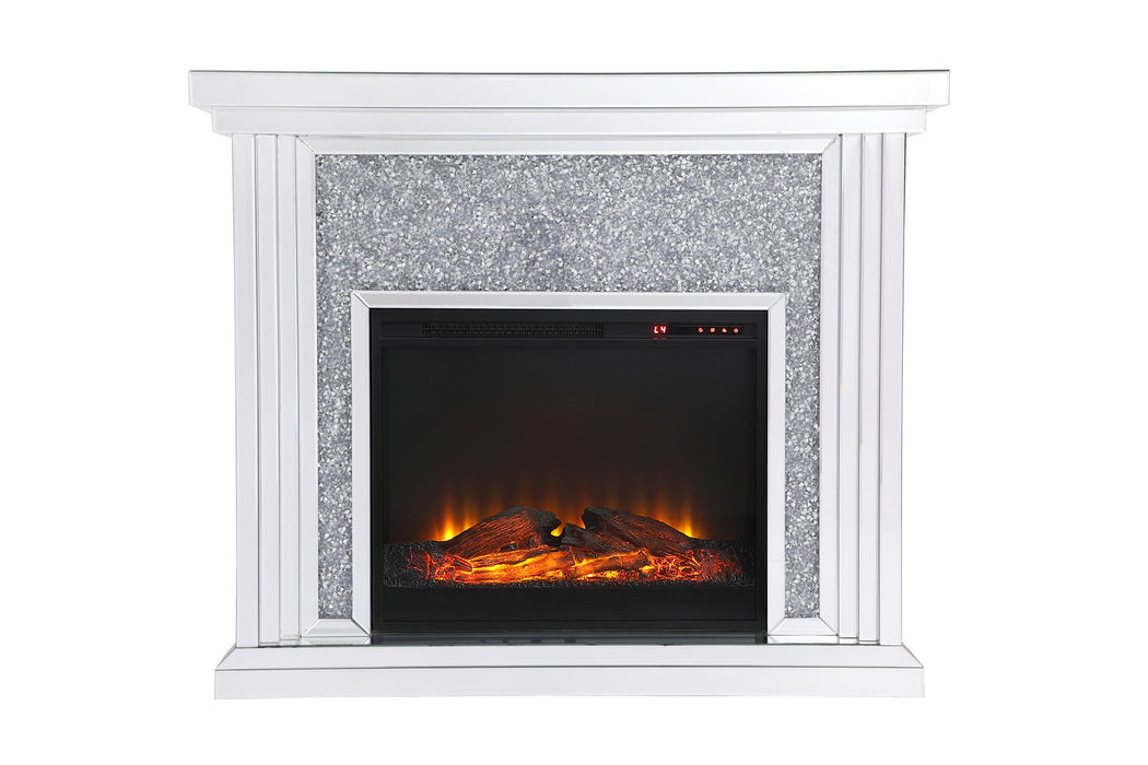 47.5" Crystal Mirrored Mantle With Wood Log Insert Fireplace