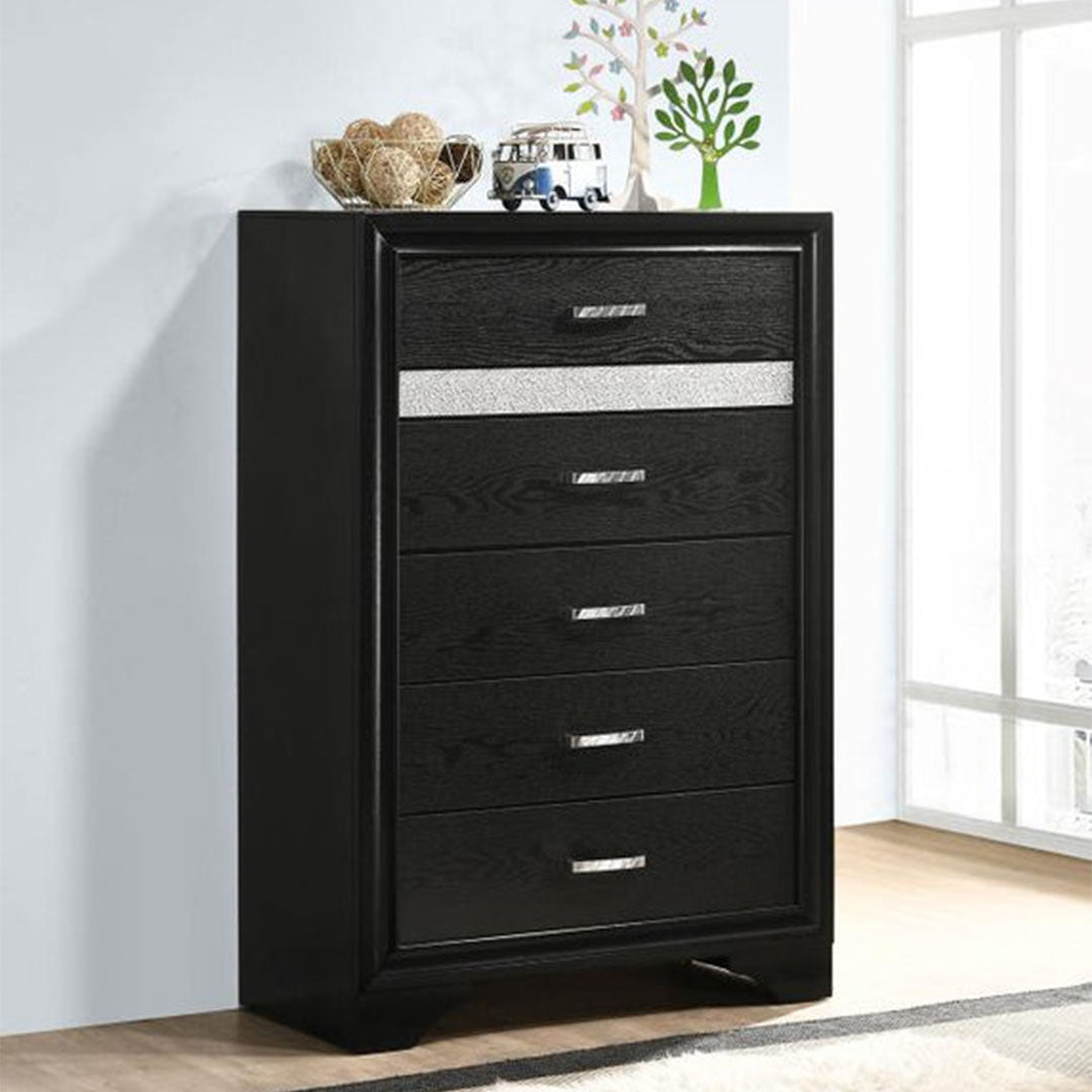 Dormitorio con plataforma de almacenamiento Miranda Black