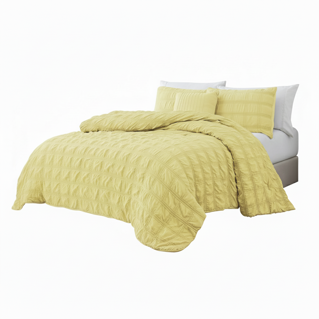 Juego de edredón de 4 piezas Eliza Seersucker, tamaño queen, amarillo