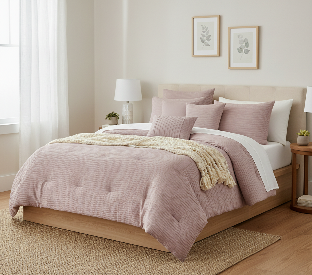 Edredón Bryce de 8 piezas con diseño de gofres y jacquard