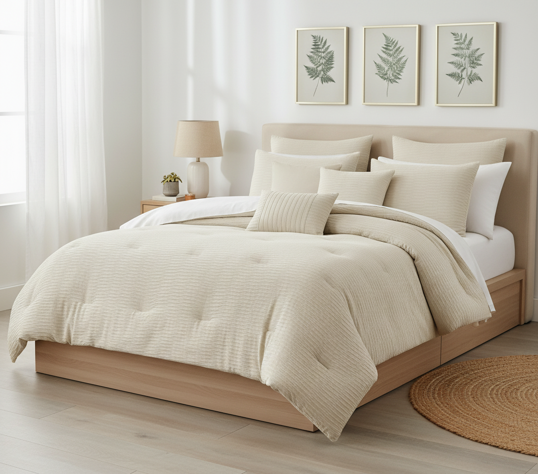 Edredón Bryce de 8 piezas con diseño de gofres y jacquard