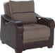 Transitional Bennett loveseat, blending leatherette and fabric with storage space.