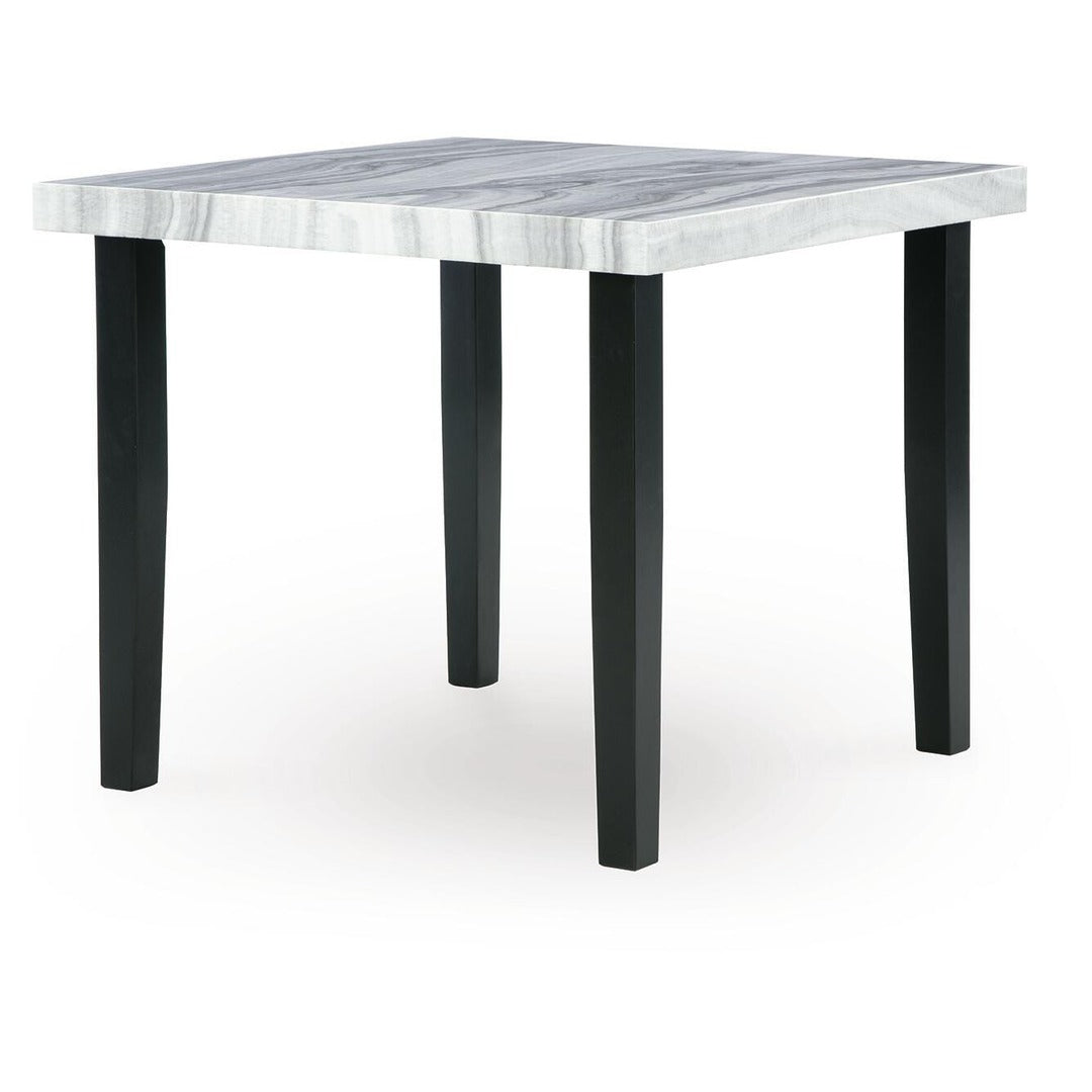 Mervannie Square Counter Height Dining Table – angle view showing two-tone design and tapered black legs