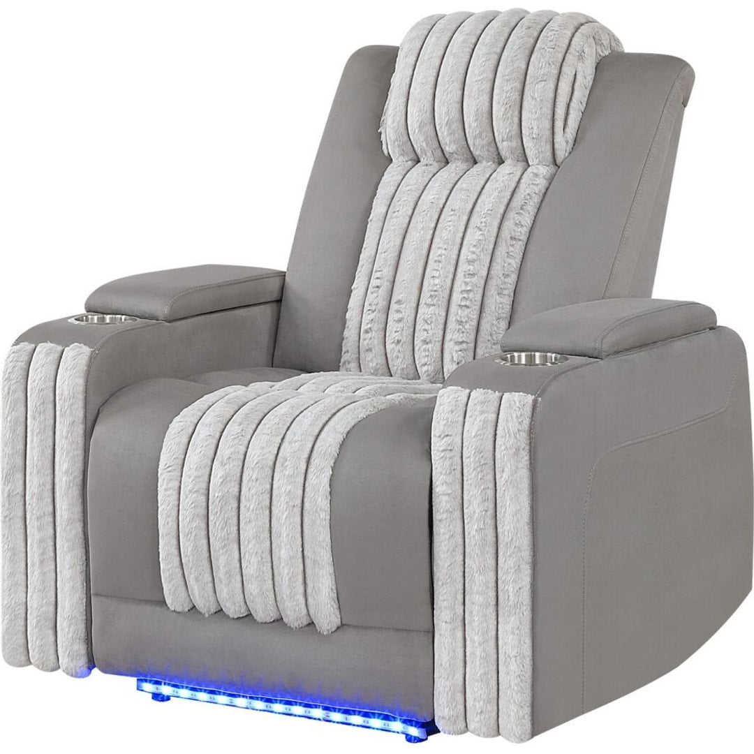Gray U8000 power recliner, angled view