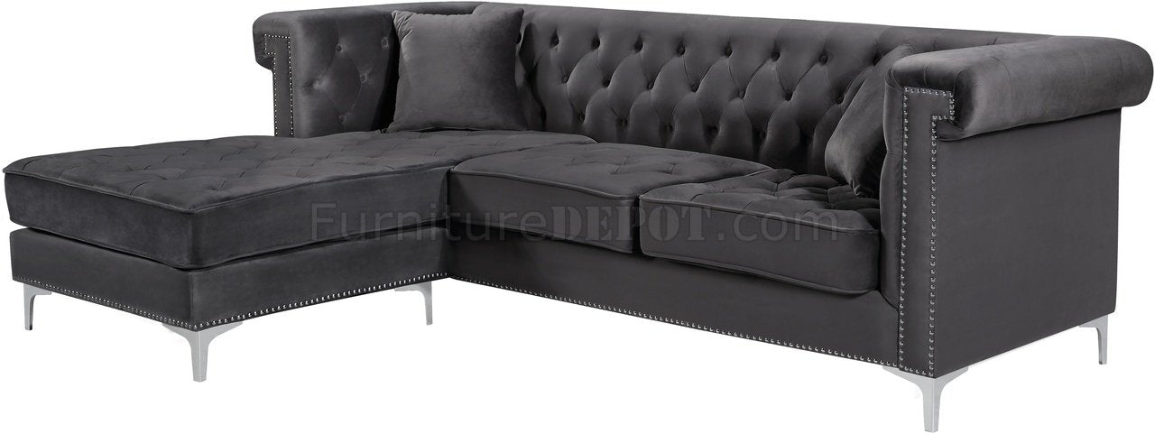 Damian Sectional Sofa 608 in Grey Velvet Fabric