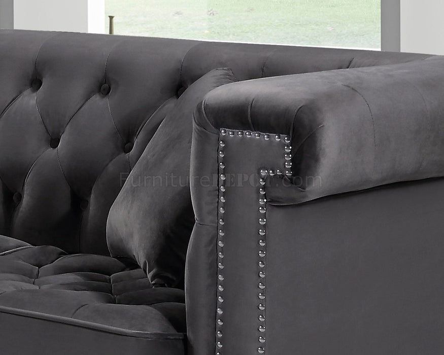 Damian Sectional Sofa 608 in Grey Velvet Fabric