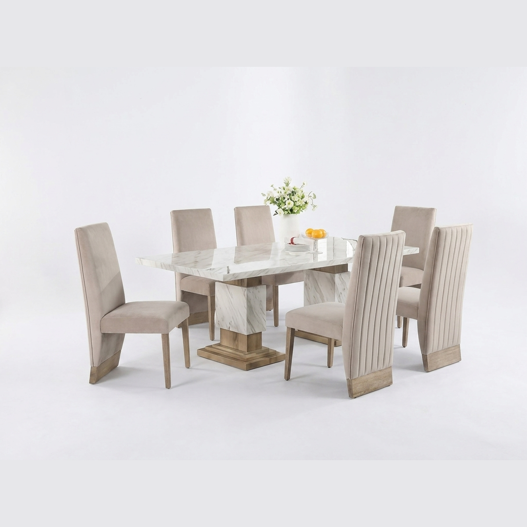 Vincent Dining Room Beige - 6 Chair Configuration