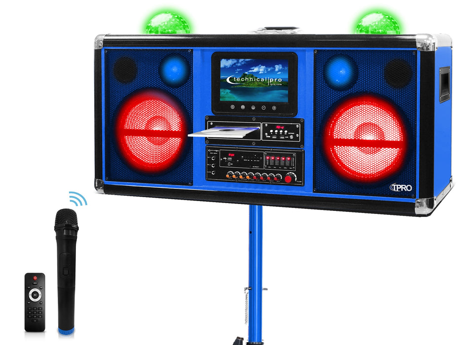 Rechargeable Double 10" LED Speaker Bluetooth DV Player with Screen & Wireless Microphones & TRIPOD